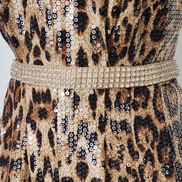 Leopard Sequined Jumpsuit By Gail McGinnis Productions Gold Size M - Picture 3 of 8